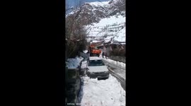 Snow Fall Season, heavy snow day and roads block, peoples remove snow himself to unblock traffic