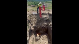 Construction worker uses rope to rescue dog from deep hole in Azerbaijan