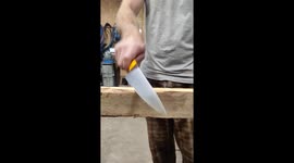 Edge retention test of my handmade kitchen knife on a rough piece of palletwood