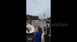 US: Supporters Greet Donald Trump As He Arrives In Newport Beach For Fundraiser