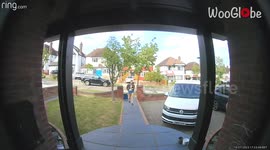 Ring camera catches poor girl tripping up a step and smashing pasta sauce jars