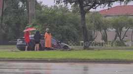 Tesla involved in collision during rainstorm