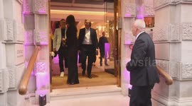 Viscount Weymouth and Emma  Weymouth Marchioness of Bath leave the Vivienne Westwood: the personal collection private view