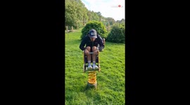 Dad decides to relive his childhood on a spring rider