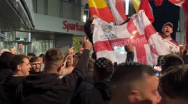 England English fans singing in front of the police in Germany in Gelsenkirchen before the Serbian game
