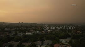 USA: Santa Clarita Post Fire Smoke Blanketing Santa Clarita Aerial
