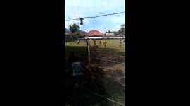 Escaped cow runs onto football pitch before charging at spectators in Indonesia
