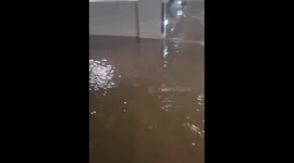 Flooding in Moscow's Dmitrovsky park complex underground parking caused by heavy rainfall