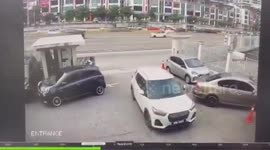 Car rolls back in parking blunder and knocks over motorcycle riders
