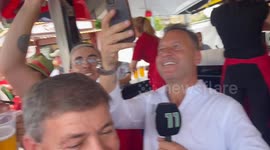 Portugal fans surround form footballer Candido Costa ahead of their Euro 24 clash against Czechia