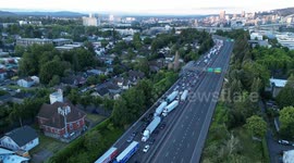 Traffic stopped on I5 in Portland, Oregon due to a propane tank fire on June 18, 2024