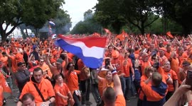 Dutch football fans dancing in the streets of Hamburg