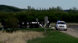 Semi Truck Rollover in Craven, SK