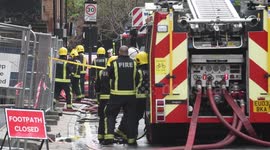 Large Builders' Yard Fire in Wapping, London.