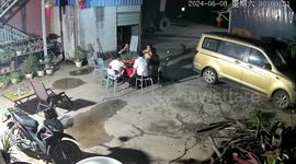 Escaped bull charges at family having dinner in yard