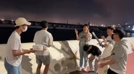 Cake flies off as boy's birthday prank goes wrong