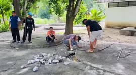 Large python stuck in school dorm ground cracks for chasing monitor lizard rescued