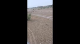 Muddy stream flows over sand creating optical illusion