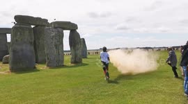 Outrage as Just Stop Oil activists spray Stonehenge with orange paint