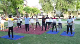 Government employees practice yoga for International Yoga Day celebrations in India