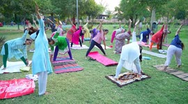 Indian women practice Yoga for 10th International Yoga Day celebrations in India
