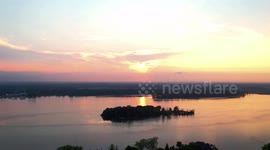 Summer Solstice Sunset Timelapse 2024 4k Drone footage over the Detroit River