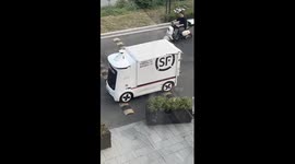 Robot delivery car foiled by speed bumps in road