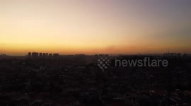 Sunset seen in Sao Paulo, drone footage