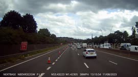 Car travelling along the M1 near sheffield enters roadworks by mistake