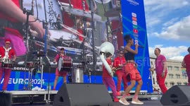 Moop Mama & Älice performing at the Berlin UEFA 2024 fanzone in the Brandenburg Gate