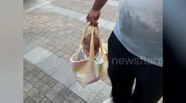 Baby in shopping bag delights locals in China