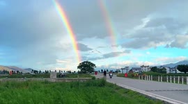 Stunning double rainbow forms over ancient town in China