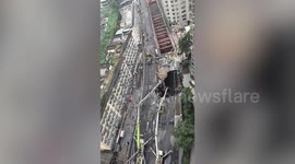 Road collapses at subway construction site in China