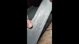 How to create a handmade kitchen knife with some sandpaper, metal and a black cardboard box.