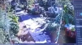 Dramatic moment train slams into tricycle injuring three people