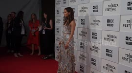 USA: Alicia Vikander wearing dress by Louis Vuitton attends New York premiere of Firebrand during Tribeca Film Festival at BMCC