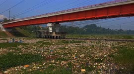 Indonesia: General view of plastic waste that has settled in the Citarum River in Batujajar, West Bandung Regency