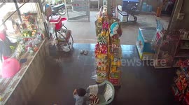 Toddler steals mother's electric mobility scooter and crashes into wall