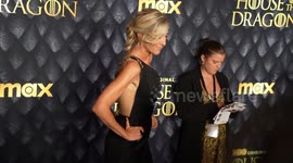 Eve Best wearing dress by Marchesa attends premiere of HBO 'House of Dragon' at Hammerstein Ballroom in New York