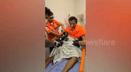 Drunk man skewered by harpoon while drinking with friends