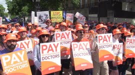 Junior doctors on strike rally outside Downing St whilst UK faces general election in one week
