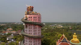 Thailand: Drone footage of the Wat Sam Phran Dragon Temple outside of Bangkok