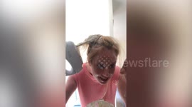 Mum is left with 'a mullet' after getting her hair caught in an electric whisk