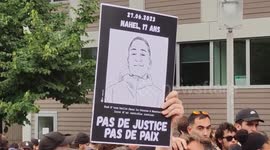 1st Anniversary of the death of Nahel, 17, died at the wheel of a car in Nanterre, killed by a police officer. The start of eleven days of urban violence which affected nearly 700 municipalities throughout France. Video: 29 july 2024. 14h. Nanterre, Paris
