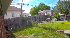 Speeding car slams into Amazon delivery truck and destroys a fence.