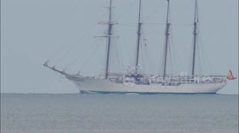 Spectacular Spanish training ship seen arriving on the Thames off Kent, UK
