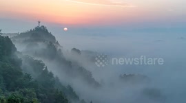 China: Advection Fog in A Mountain Village in Chongqing