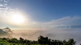 China: Time-lapse Video Advection Fog in A Mountain Village in Chongqing