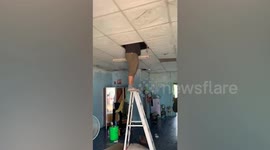 Suspected thief climbs onto house roof to try and escape police raid