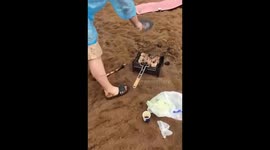 Russians grill meat unfazed by approaching tornado